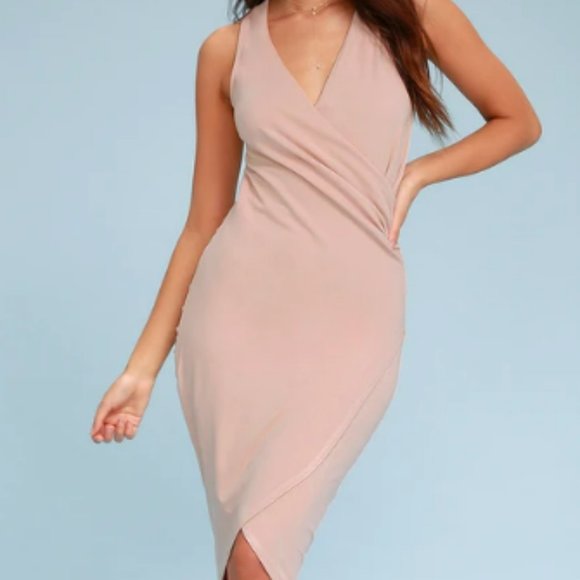 LuLus All the Right Moves Blush Pink Bodycon Wrap Dress - Picture 2 of 3